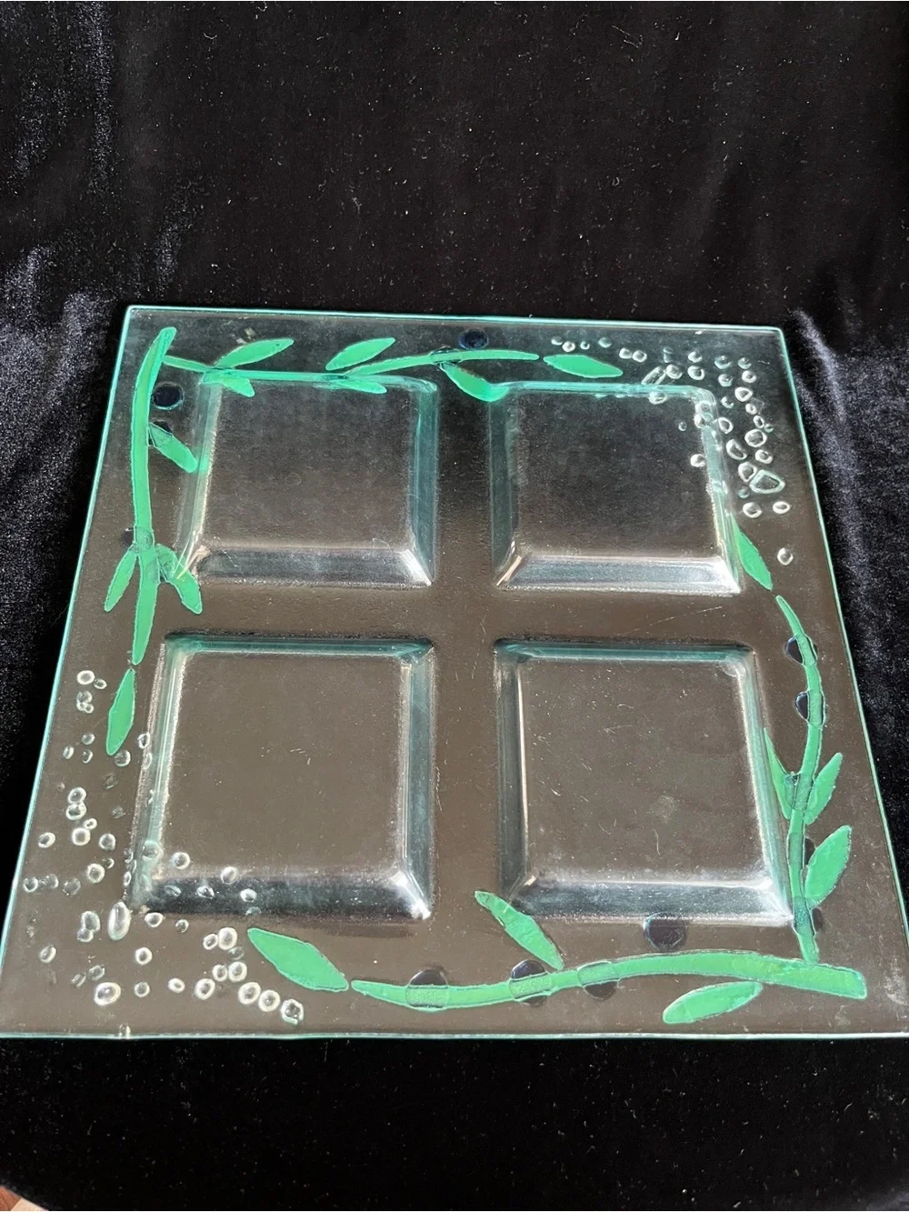 Fused Glass Olive Vine Bubble Divided Serving Platter Dish